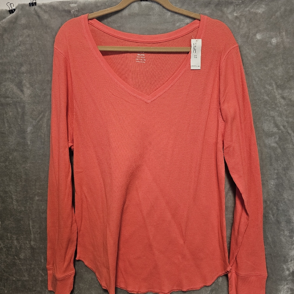 NWT Old Navy V Neck Thermal Top Salmon XXL
